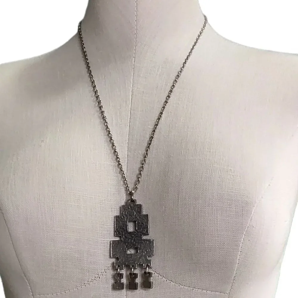 Vintage Silver Tone Pendent with Center Cutouts Second Tier Modernist Geometric